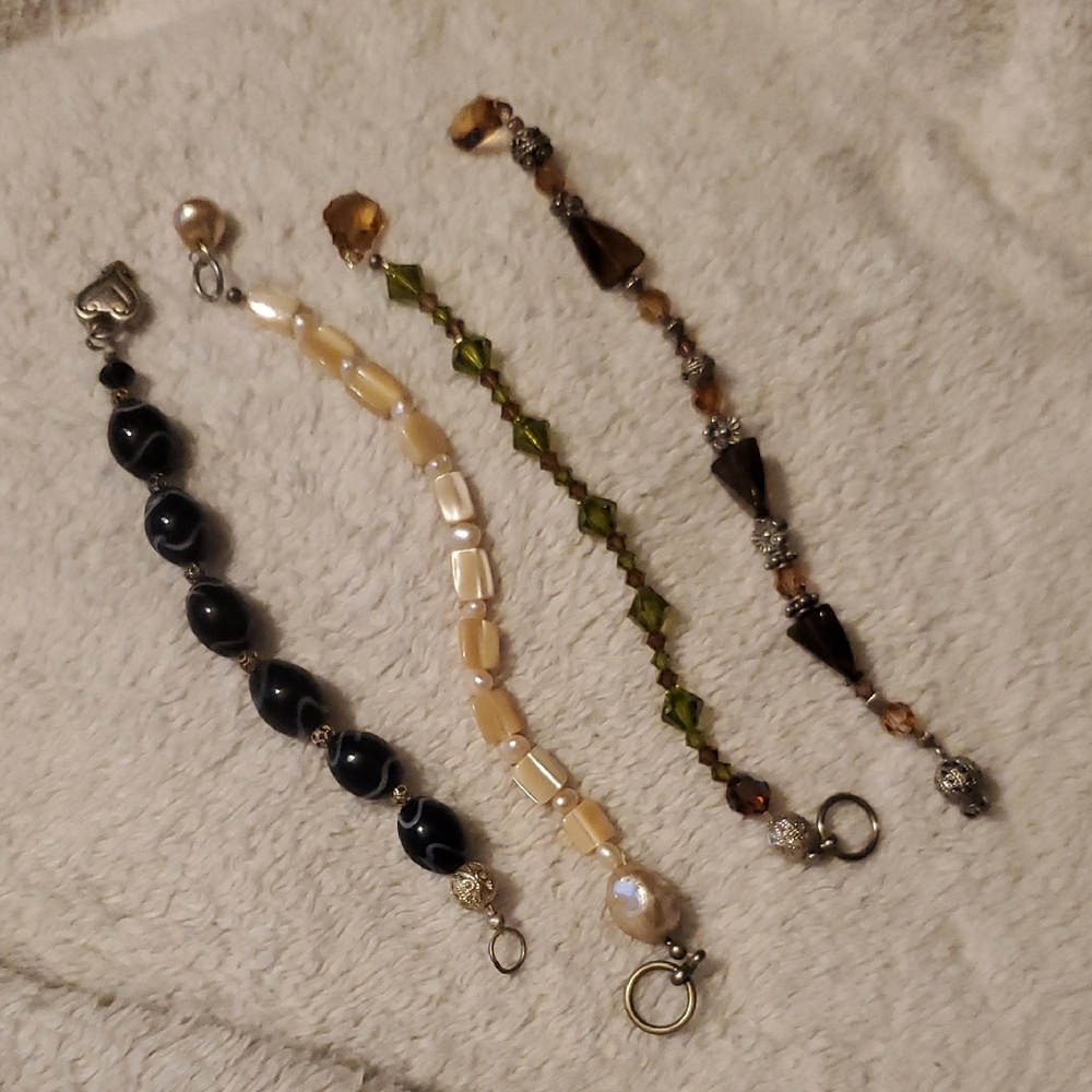 Beaded Bracelet Set in Black, Cream, Olive & Brown